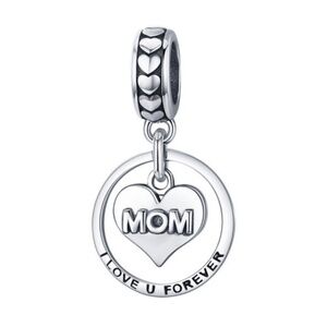 Sterling Silver Heart Mom Dangle Charm Bead